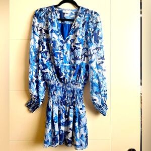 Ramy Brook Women's Printed Silk Maison Mini Dress Horizon Blue Combo Size S